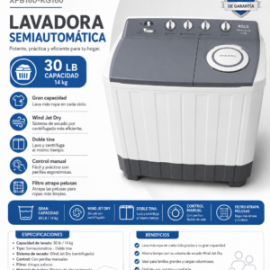 Lavadora Semiautomática KGLG 30 LB Doble Tina con Wind Jet Dry
