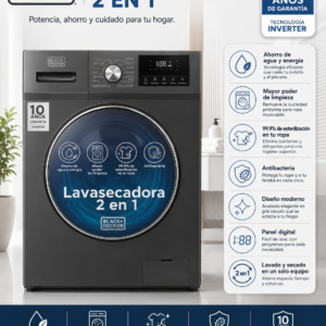 Lavasecadora Black+Decker 2 en 1 Inverter – Lavado y Secado De 33 lb