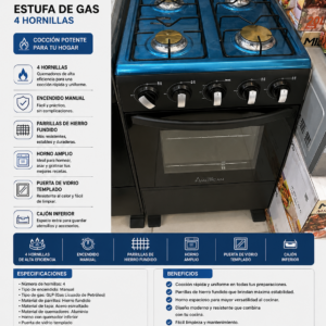 Estufa American de Gas 4 Hornillas con Horno