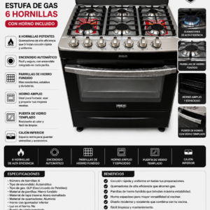 Estufa RCA Signature de Gas 6 Hornillas con Horno